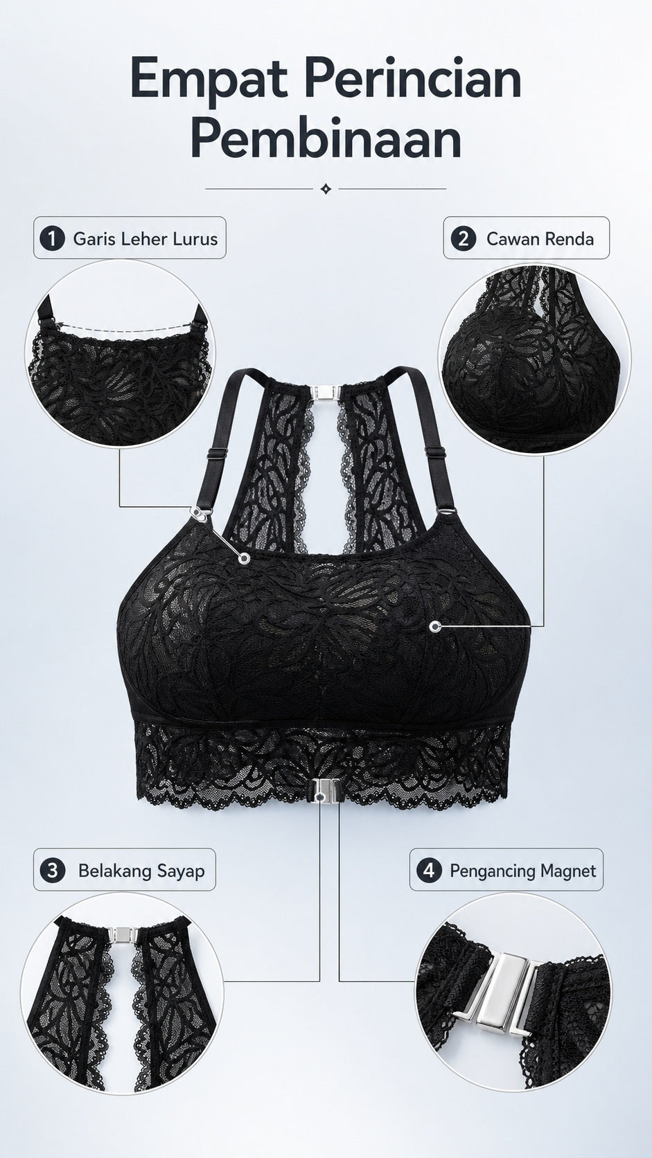 Bra Wanita Reka Bentuk Belakang Berkilau, 3 Warna 2302 – butiran produk 3