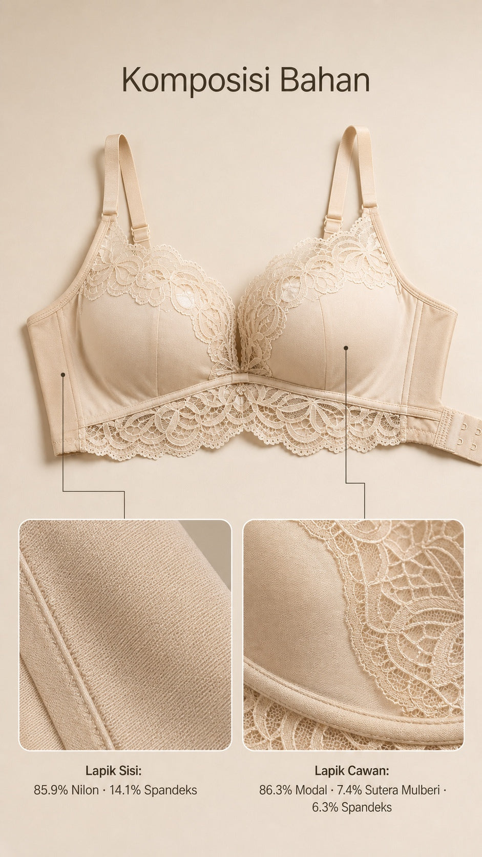 Bra Wanita Reka Bentuk Belakang Berkilau, 3 Warna 2302 – butiran produk 4