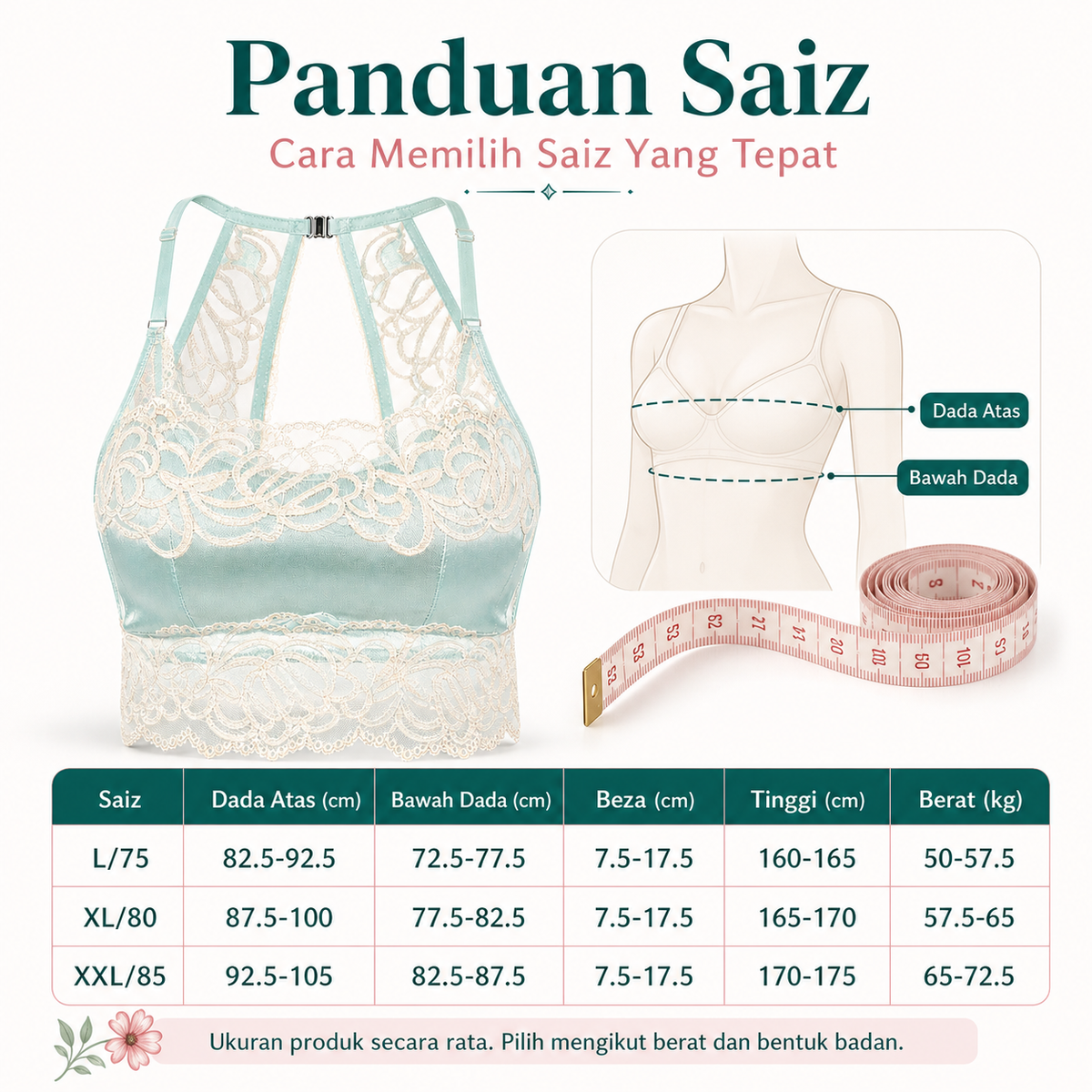 Bra Wanita Reka Bentuk Belakang Berkilau, 3 Warna 2302 – imej produk 9