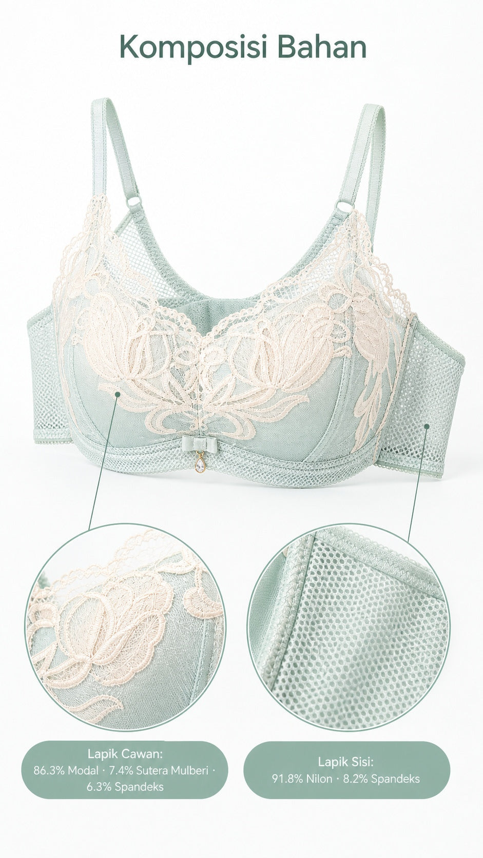 Bra Wanita Renda 3/4 Cawan Model Bintang, 3 Warna 2301 – butiran produk 4