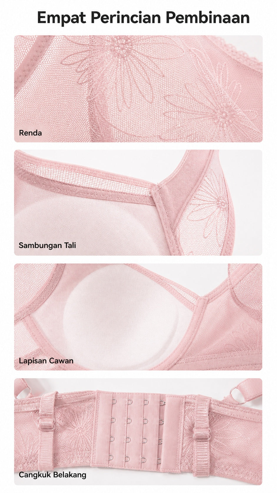 Bra Wanita Tali Lebar Gaya Bunga, 4 Warna 2403 – butiran produk 3
