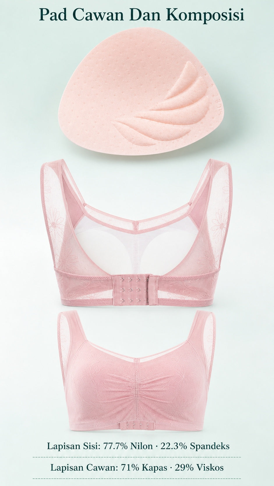 Bra Wanita Tali Lebar Gaya Bunga, 4 Warna 2403 – butiran produk 4