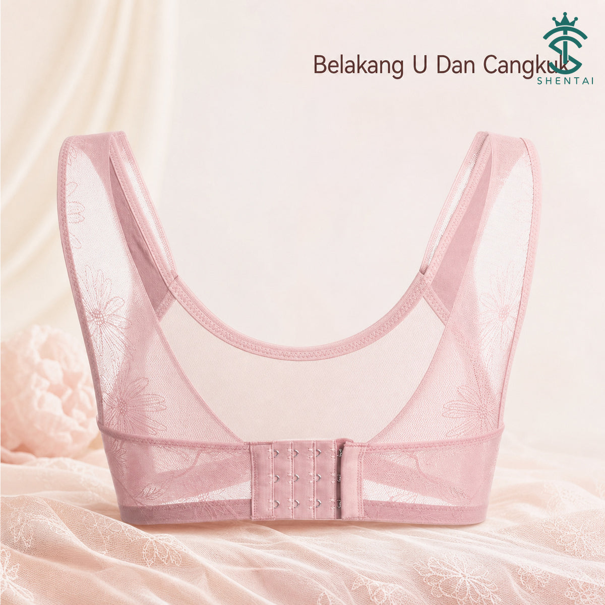 Bra Wanita Tali Lebar Gaya Bunga, 4 Warna 2403 – imej produk 8