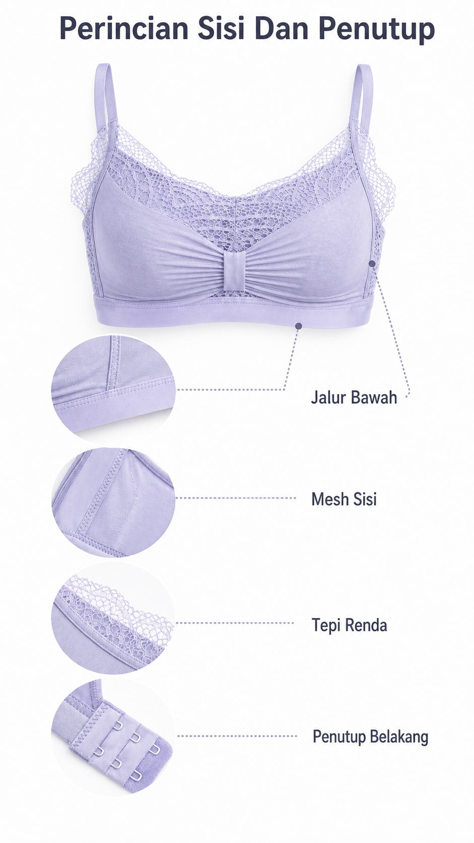 Bra Wanita 3/4 Cawan Gaya Rama-rama, 4 Warna 2401 – butiran produk 2