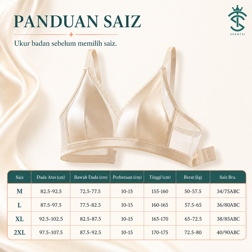 SatinTouch Wireless Bra – 2586, product-specific size guide in Bahasa Melayu