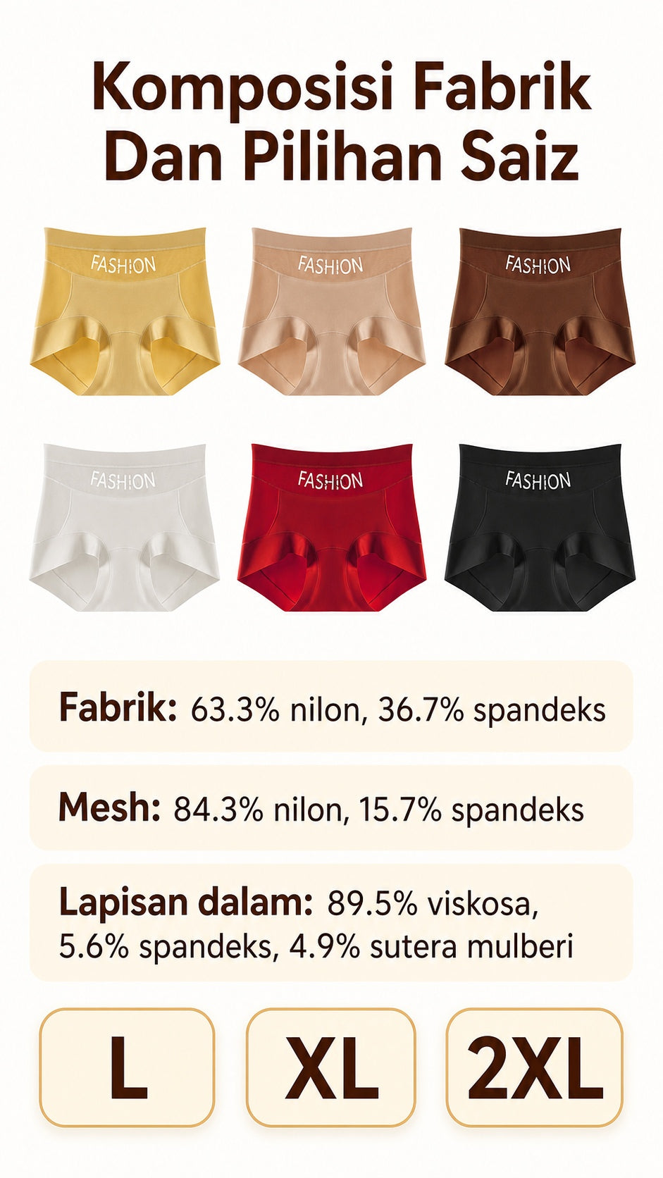 Seluar Dalam Wanita Pinggang Tinggi Panel Jaring, 6 Warna Selesa 663 – butiran produk 4
