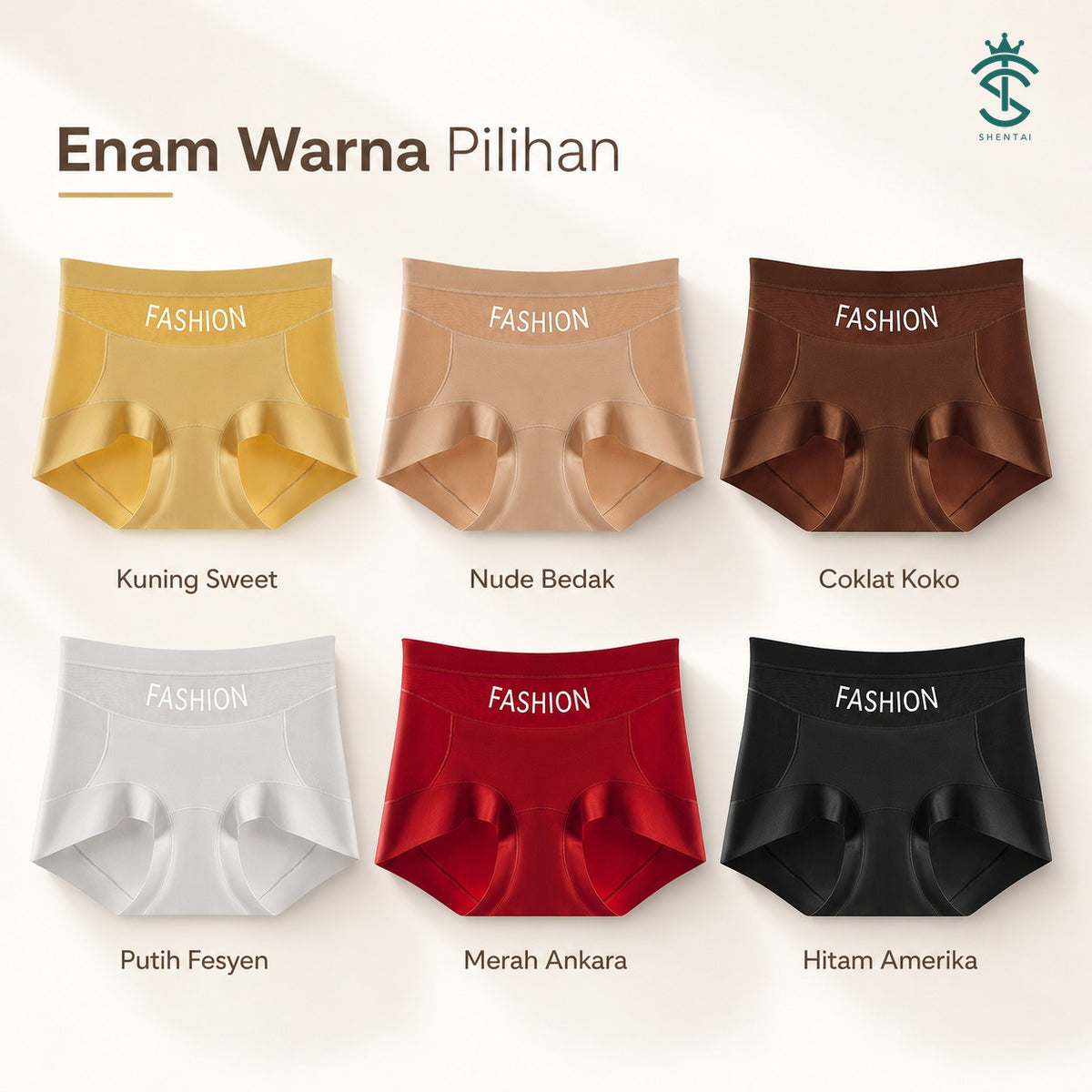 Seluar Dalam Wanita Pinggang Tinggi Panel Jaring, 6 Warna Selesa 663 – imej produk 6