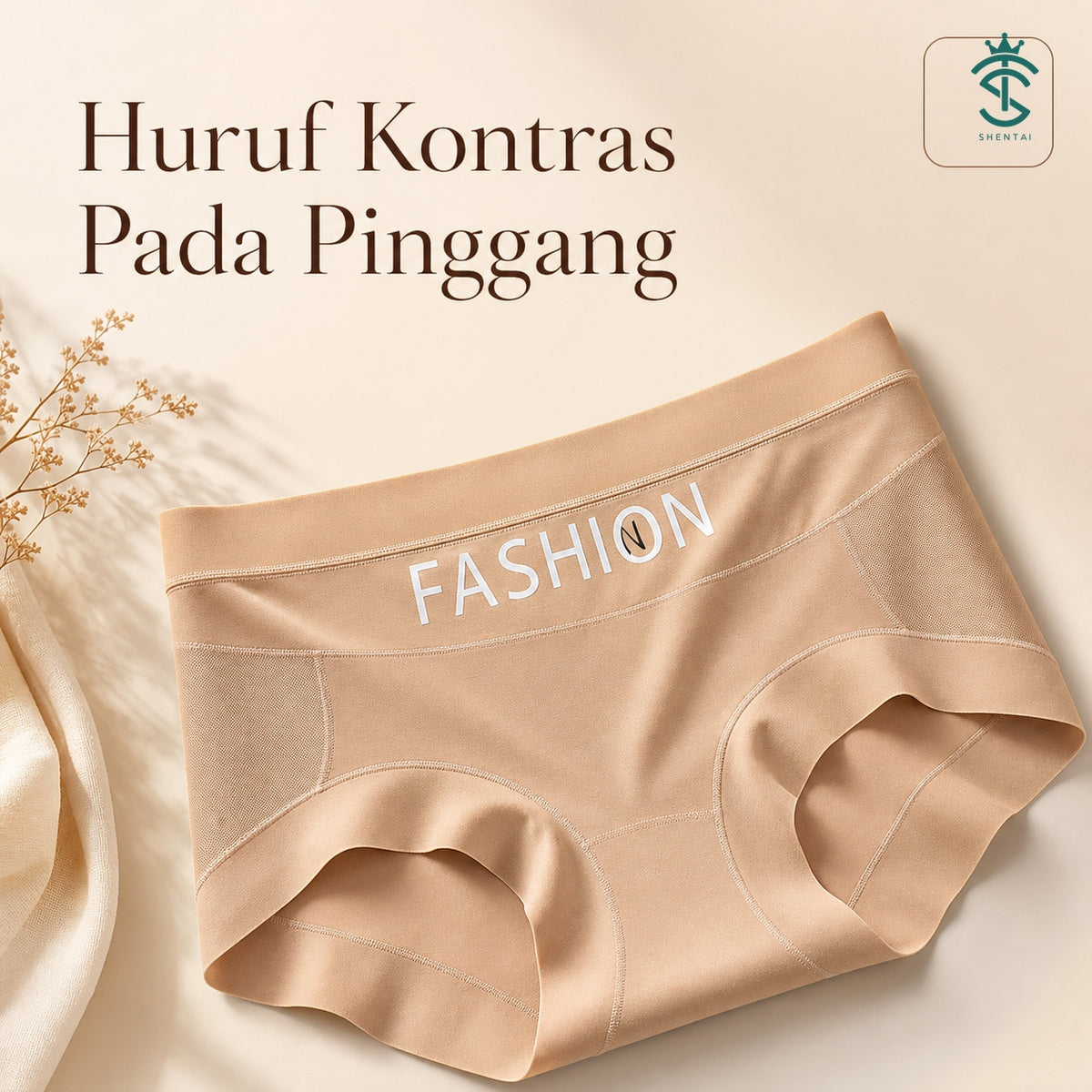 Seluar Dalam Wanita Pinggang Tinggi Panel Jaring, 6 Warna Selesa 663 – imej produk 7