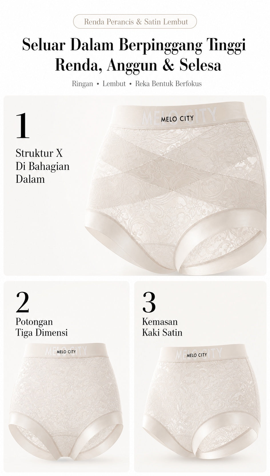 Seluar Dalam Wanita Renda Pinggang Tinggi, Sokongan Ringan 5 Warna 2890 – butiran produk 2