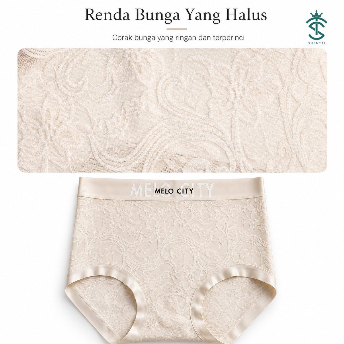 Seluar Dalam Wanita Renda Pinggang Tinggi, Sokongan Ringan 5 Warna 2890 – imej produk 3