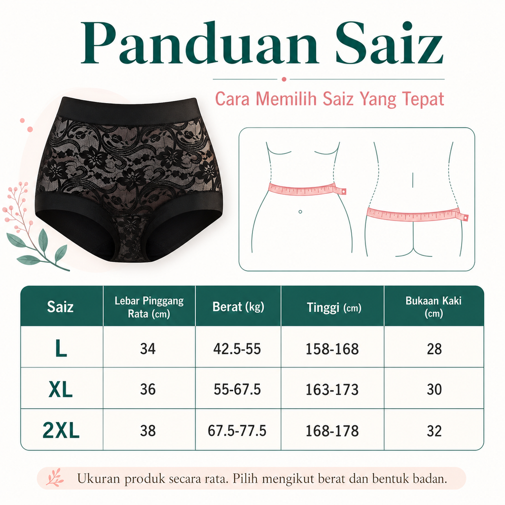 Seluar Dalam Wanita Renda Pinggang Tinggi, Sokongan Ringan 5 Warna 2890 – imej produk 9
