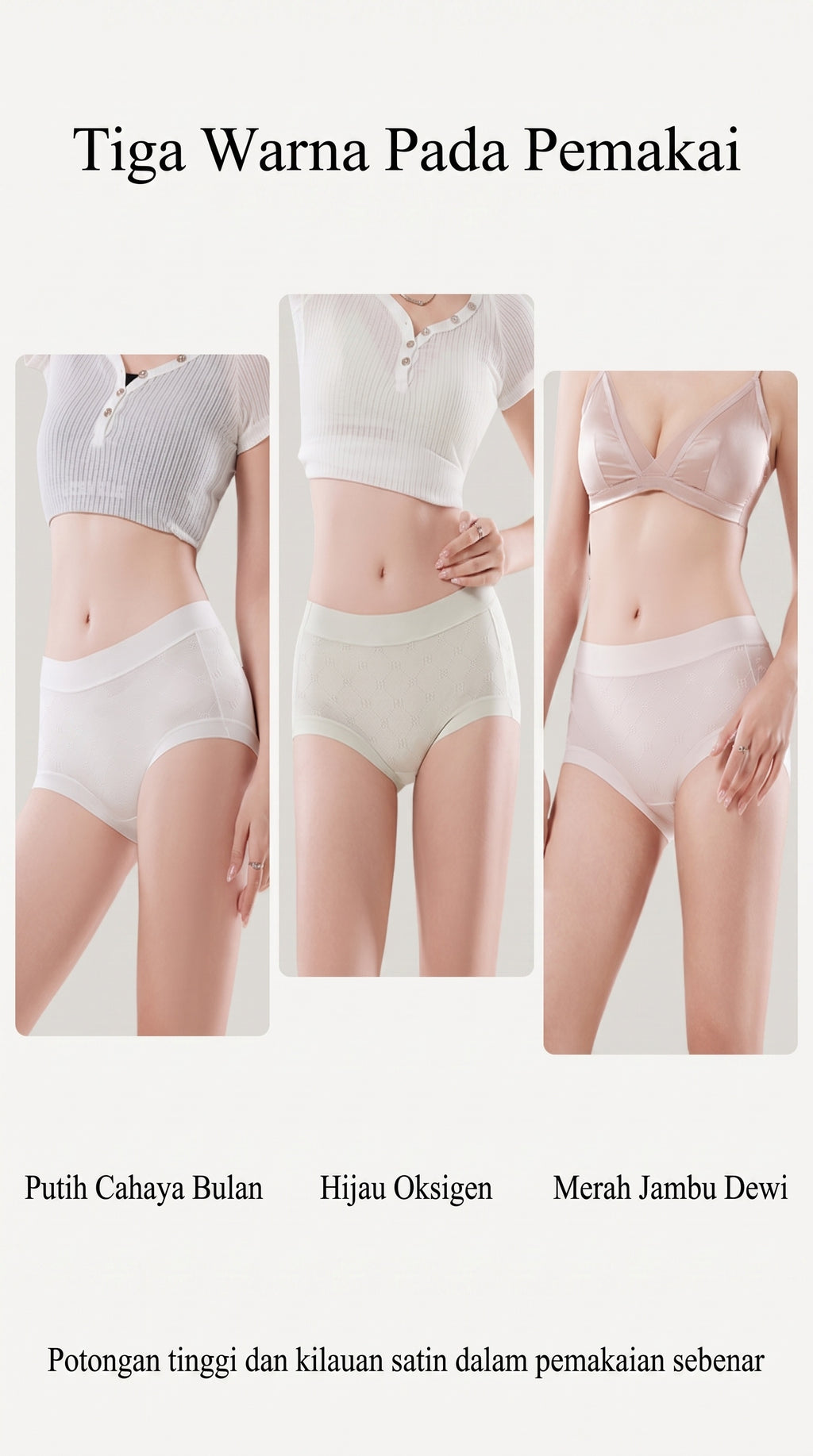 Seluar Dalam Wanita Satin Berkilau Pinggang Tinggi, 6 Warna Selesa 2891 – butiran produk 2