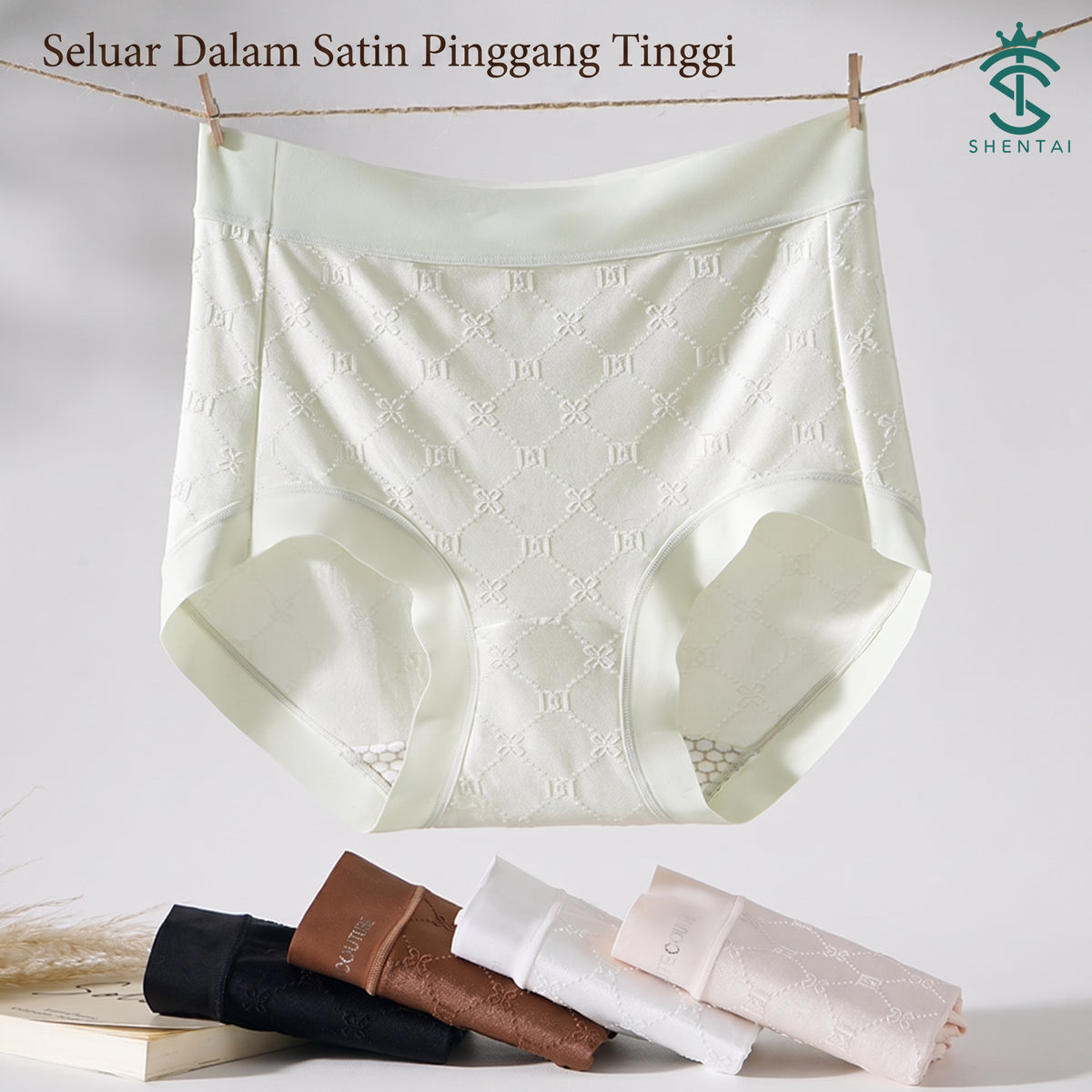 Seluar Dalam Wanita Satin Berkilau Pinggang Tinggi, 6 Warna Selesa 2891 – imej produk 1