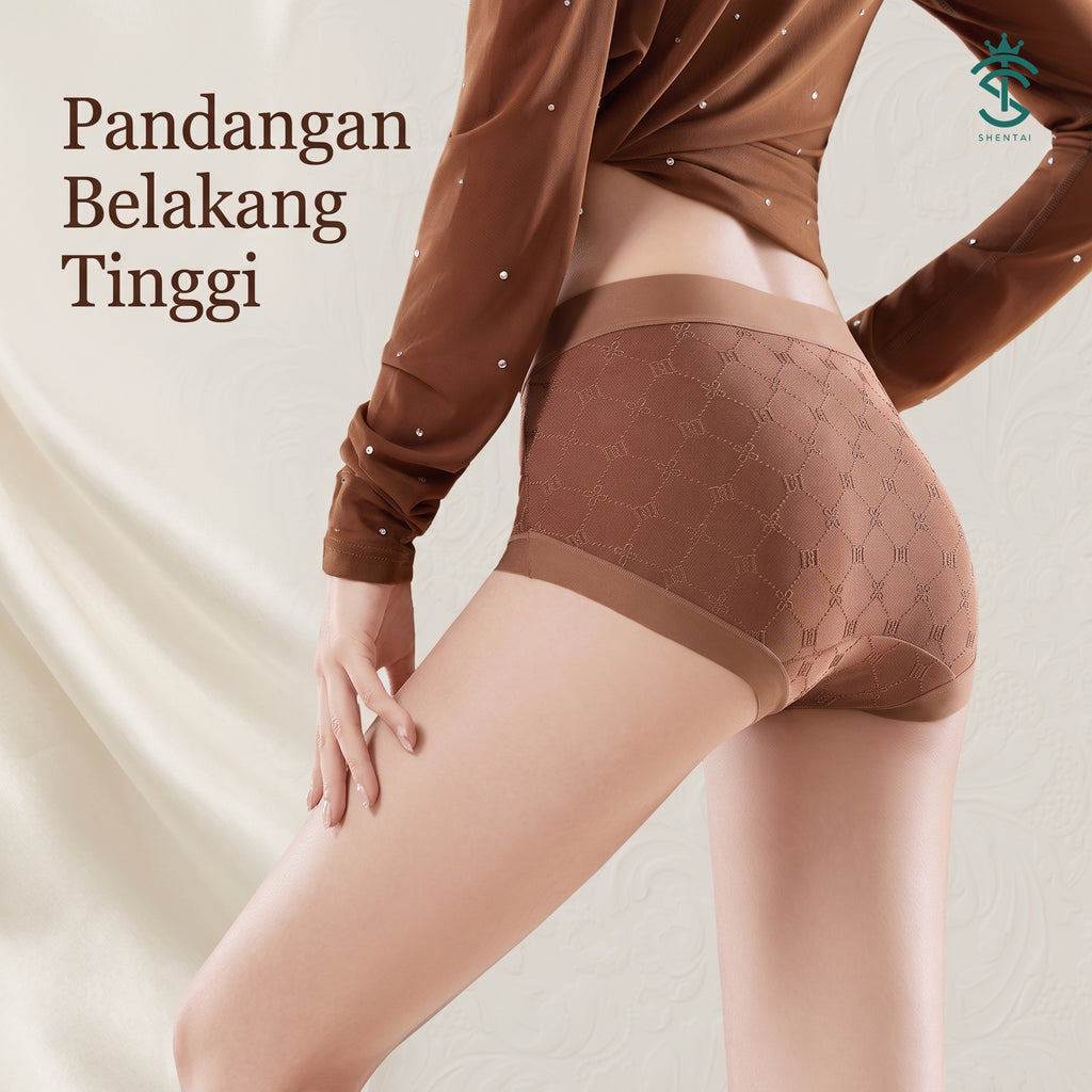 Seluar Dalam Wanita Satin Berkilau Pinggang Tinggi, 6 Warna Selesa 2891 – imej produk 4