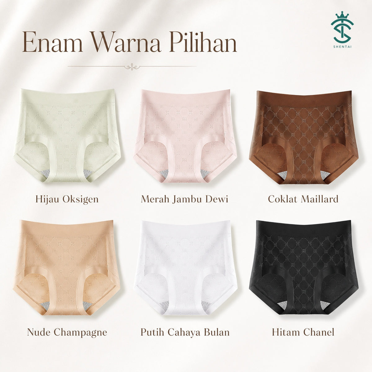 Seluar Dalam Wanita Satin Berkilau Pinggang Tinggi, 6 Warna Selesa 2891 – imej produk 6